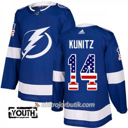 Barn Ishockey Tampa Bay Lightning Tröja Chris Kunitz 14 Adidas 2017-2018 Blå USA Flag Fashion Authentic